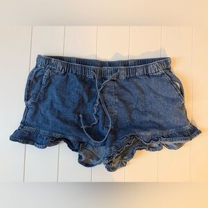 American Eagle Outfitters Dark Blue Ruffle Hem Jean Shorts